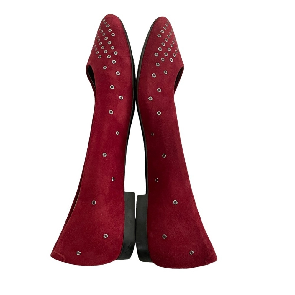 AGL Flats Size 37 US 7 Red Suede Grommet Studs Pointed Almond Toe - Picture 4 of 11